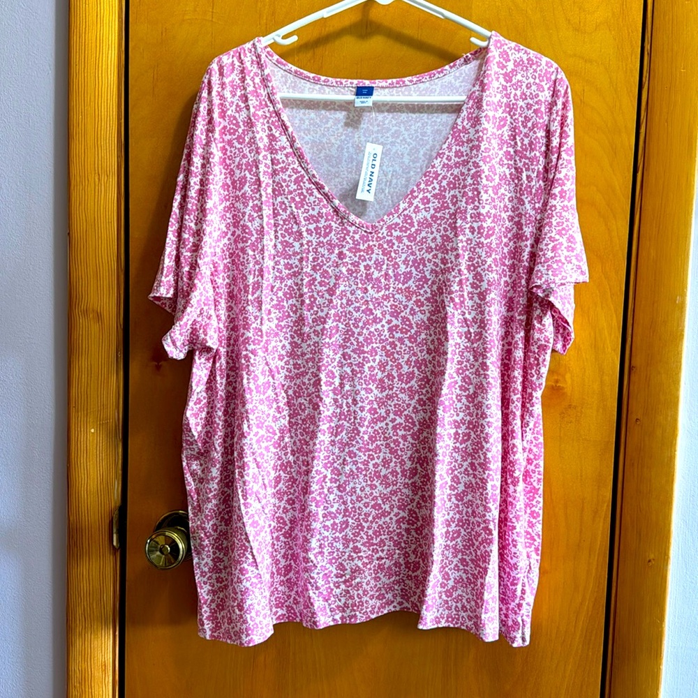 Old Navy Pink Floral XXL V-Neck Tee